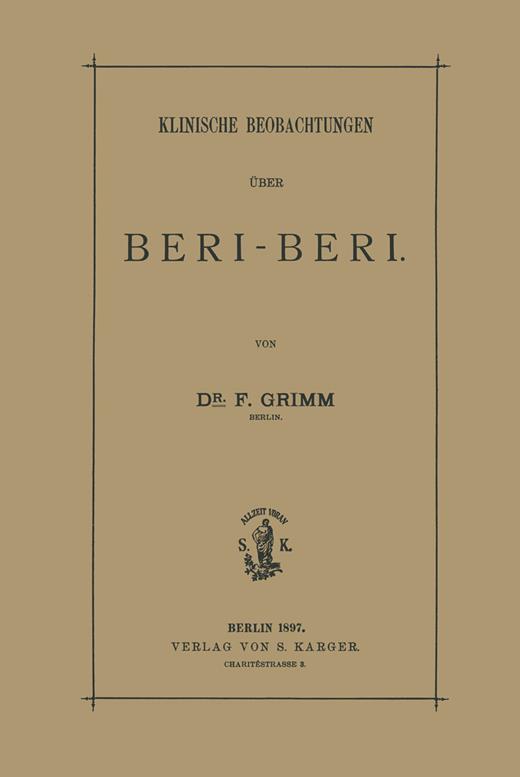 Cover 1897: Klinische Beobachtungen über Beri-Beri