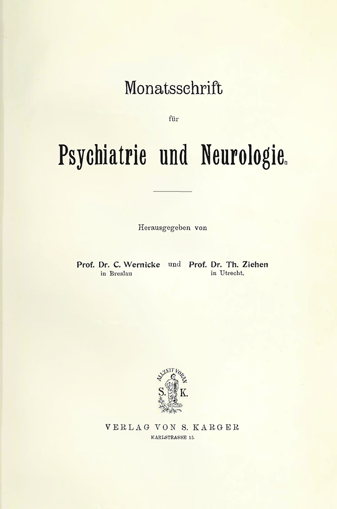 Cover Monatsschrift für Psychiatrie und Neurologie